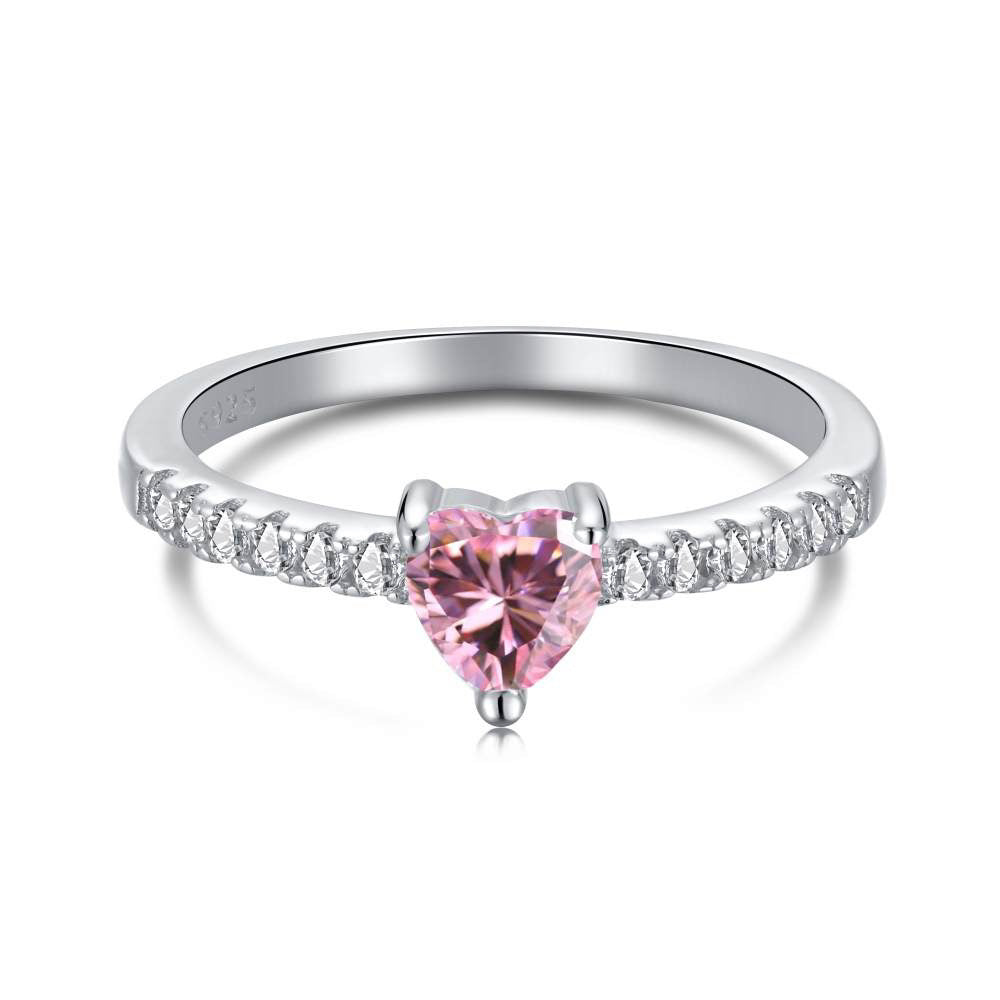 Anillo de corazón con diamantes rosas