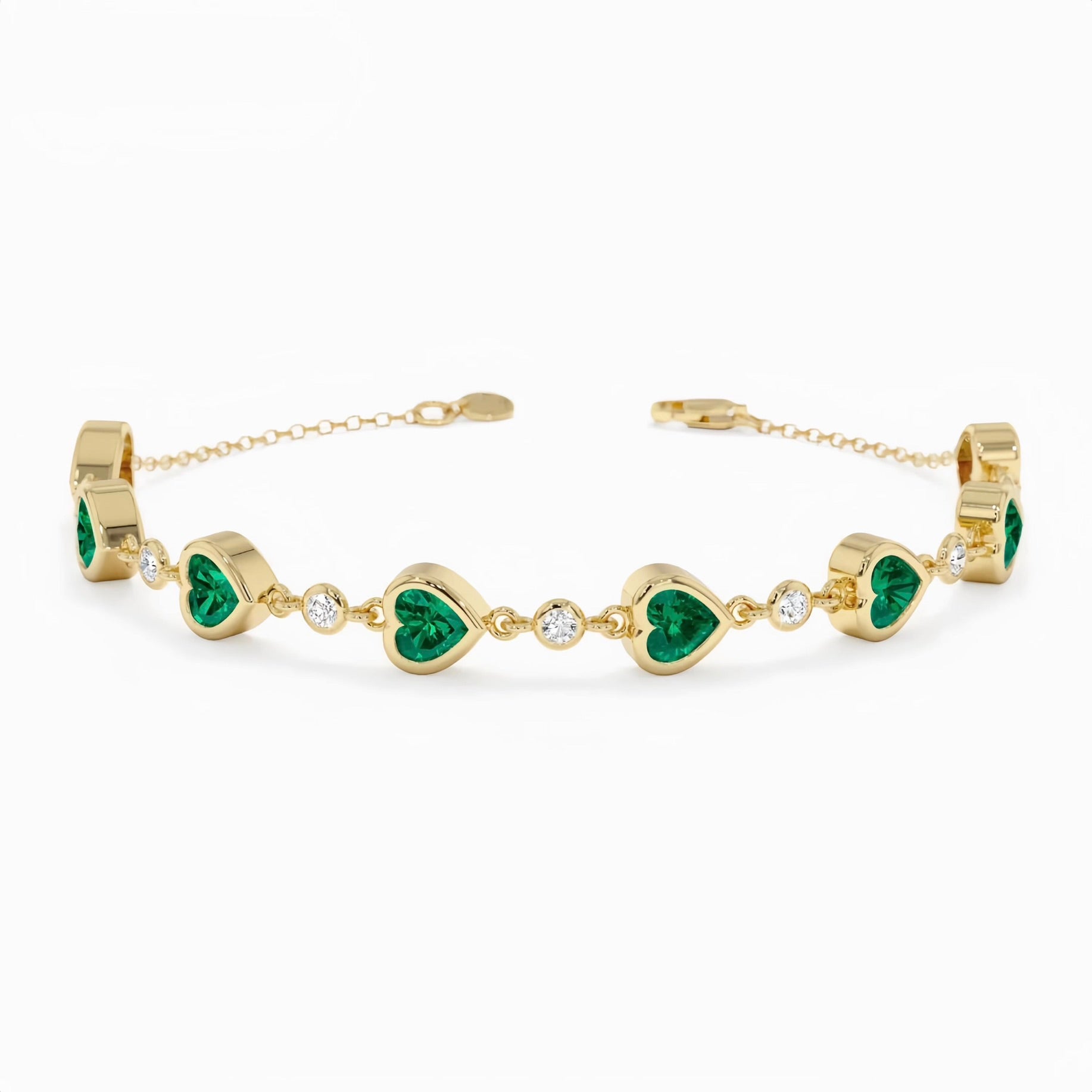 Pulsera de oro de 14 quilates con esmeraldas y diamantes naturales (5 mm)