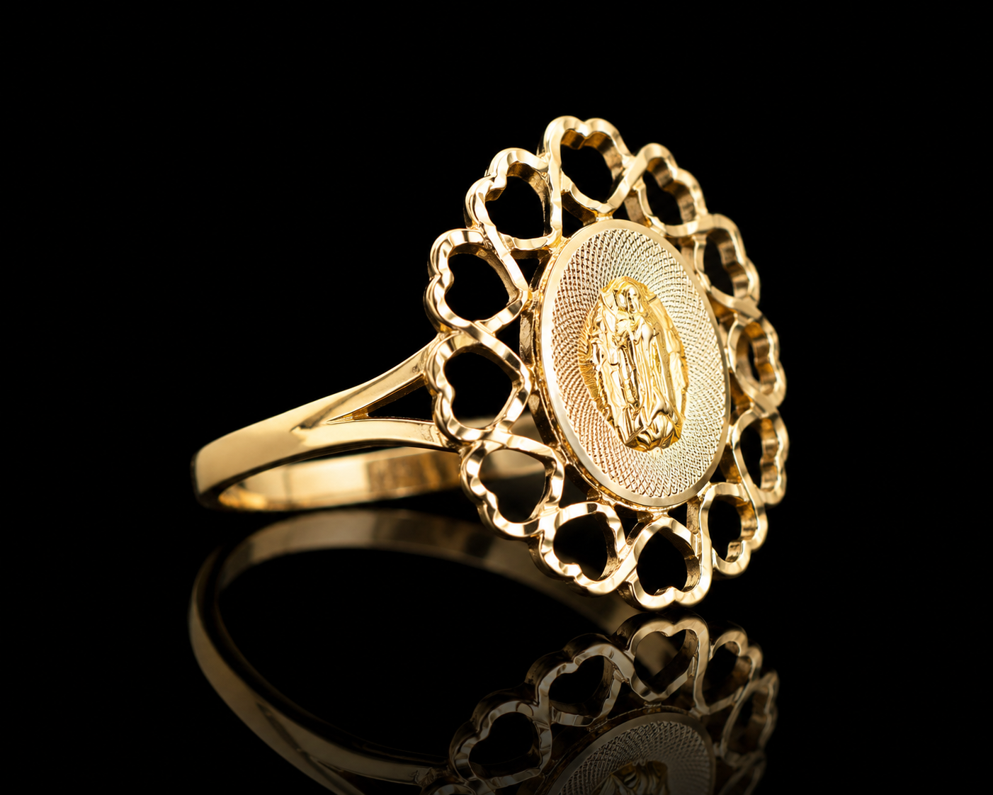 14K Gold Virgencita Hearts Ring