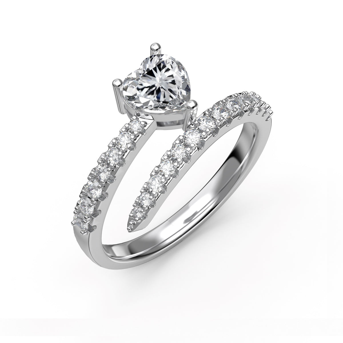 Anillo de diamantes con corazón blanco