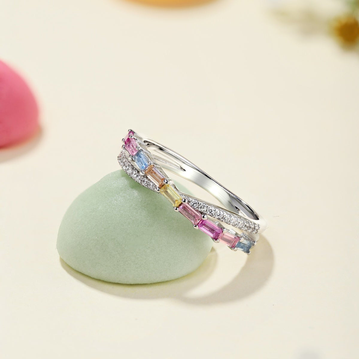 Colorful Rectangle Diamond Ring