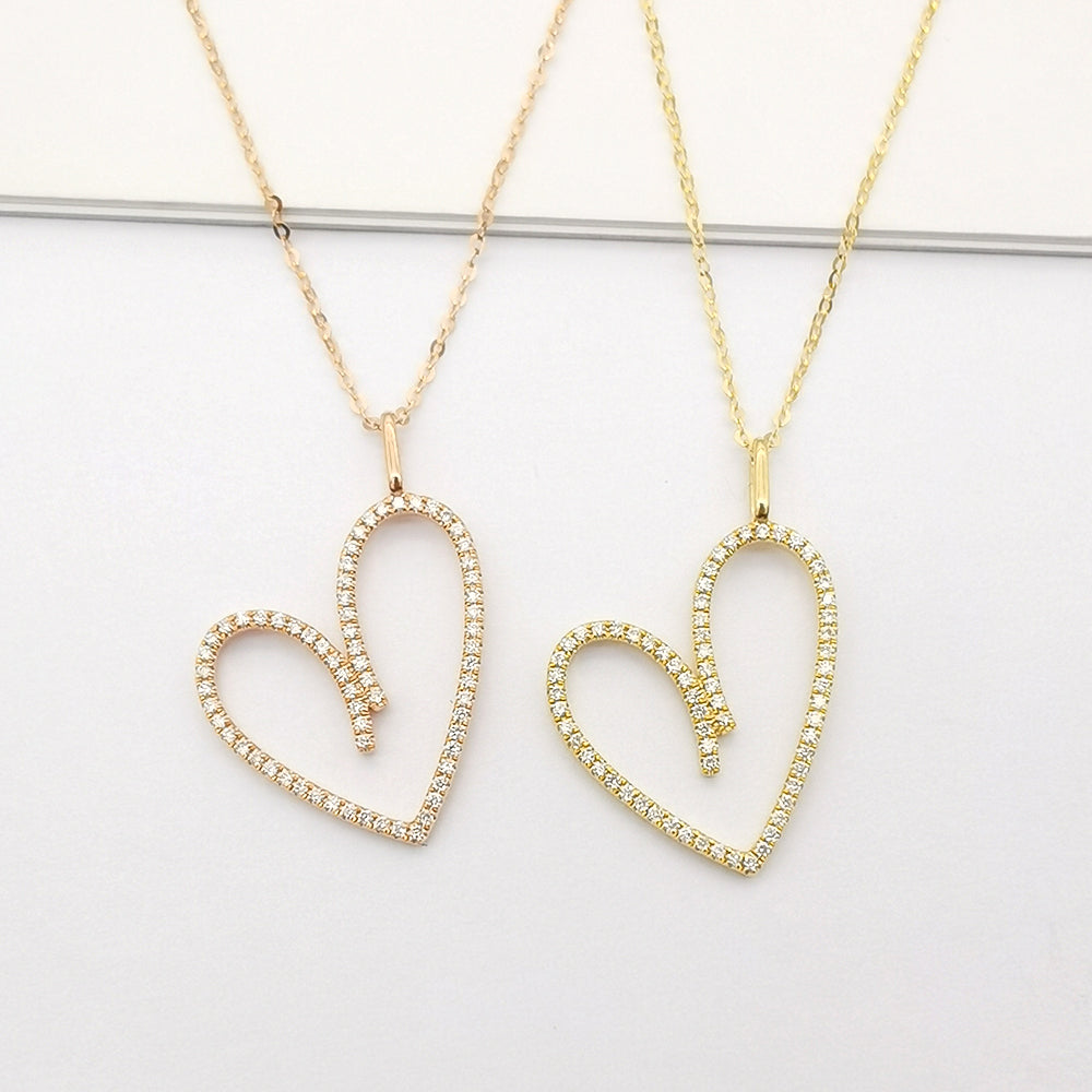 18K Gold Heart Natural Diamond Necklace