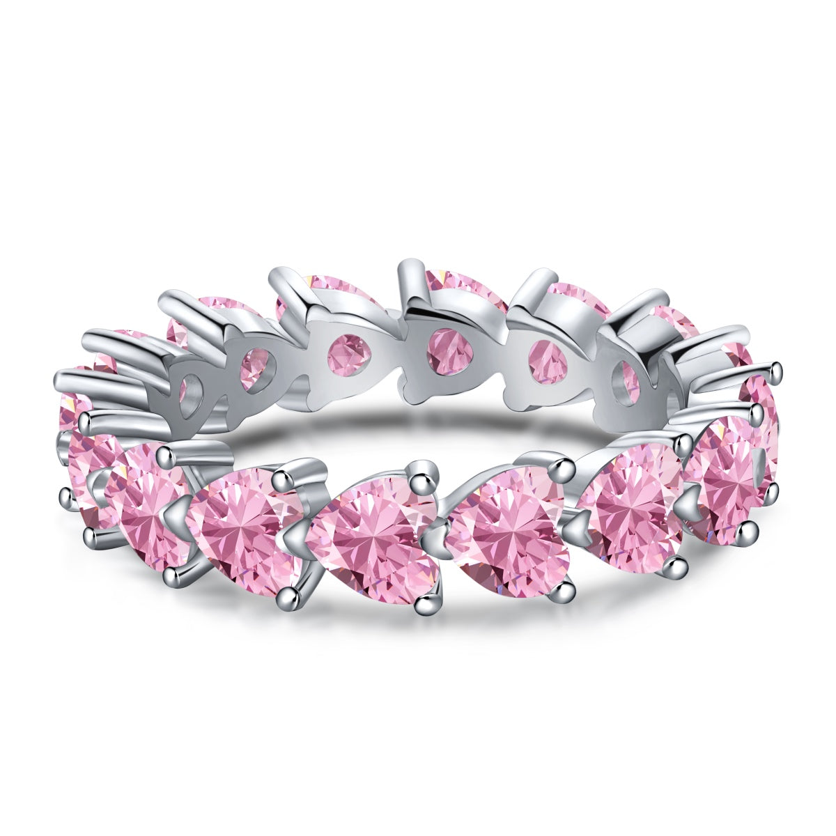 Anillo de diamantes con corazón rosa