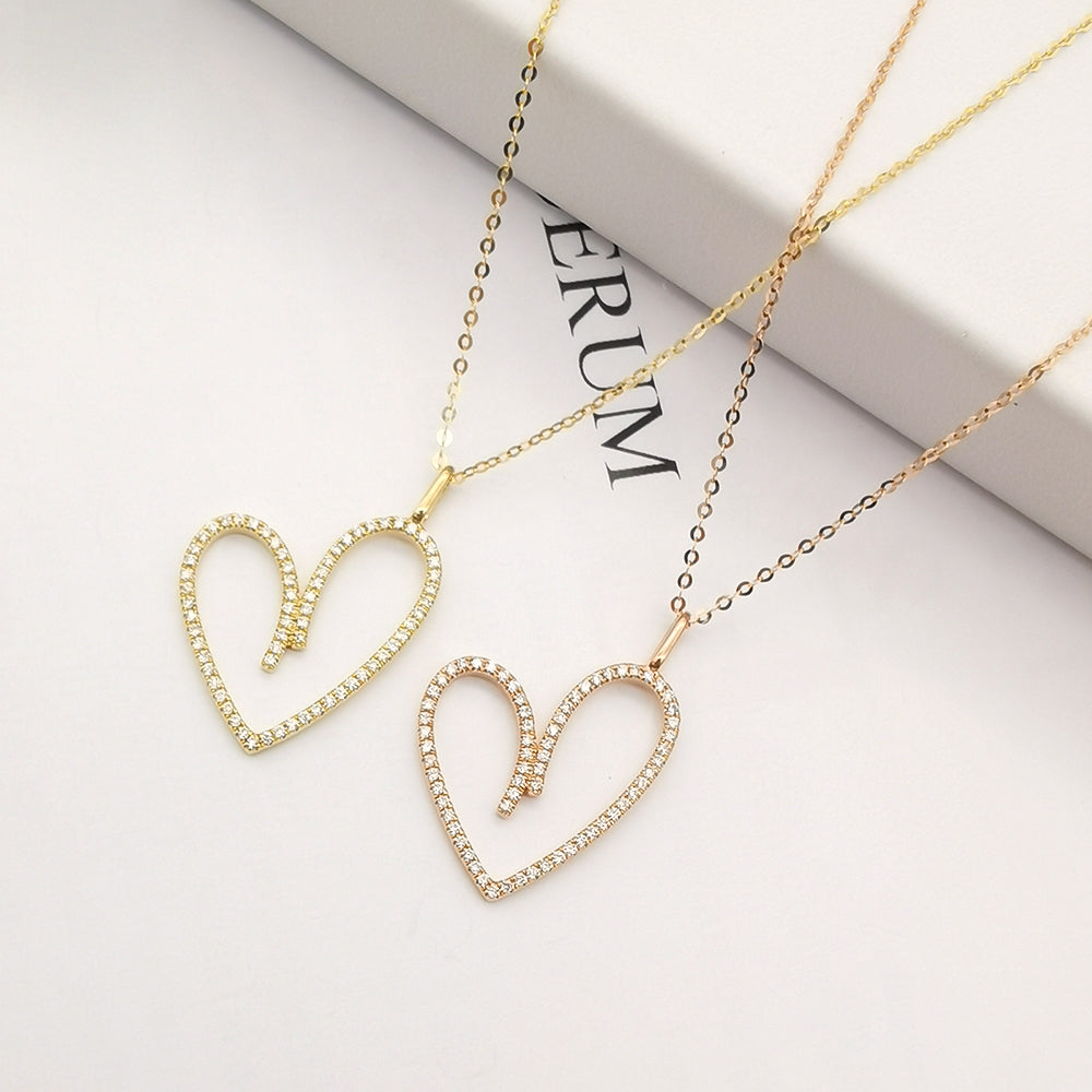 18K Gold Heart Natural Diamond Necklace