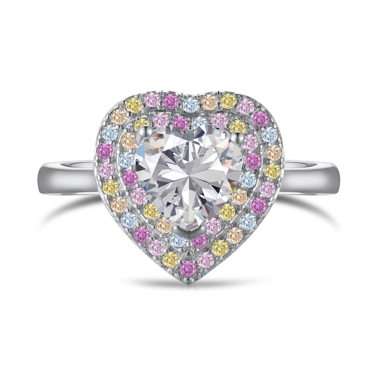 Anillo de diamantes con forma de corazón de colores