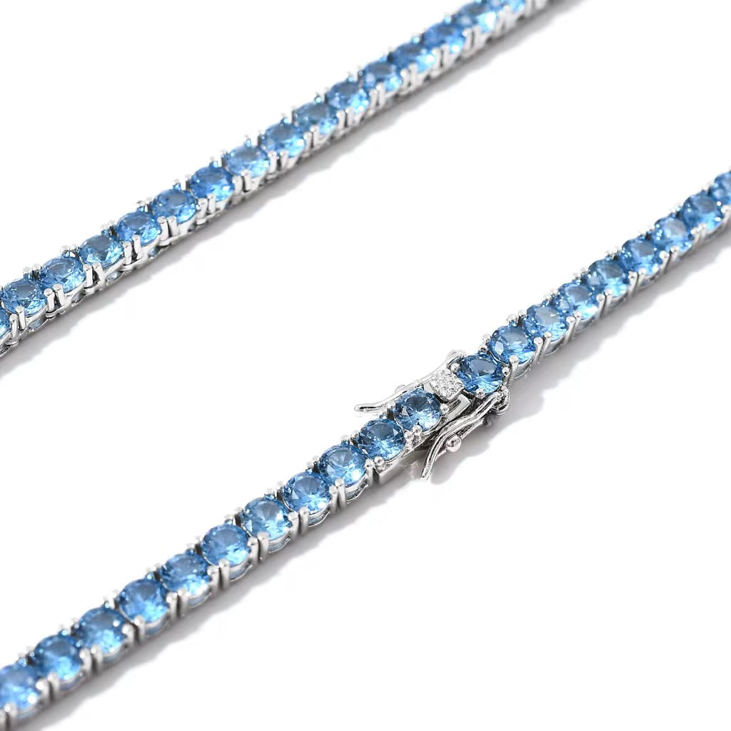 VVS Sea Blue Tennis Necklace (4mm)