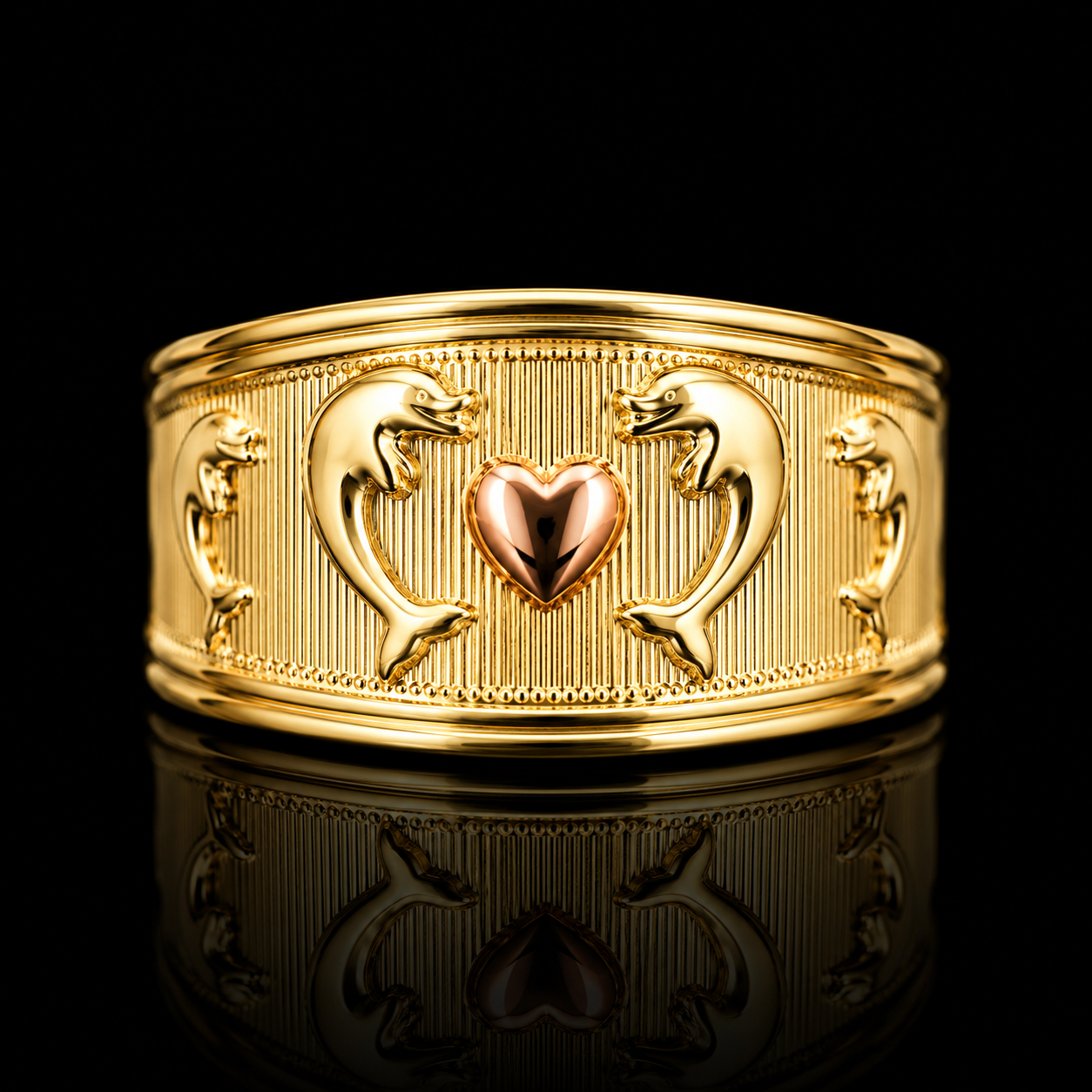 14K Gold Dolphin Heart Ring