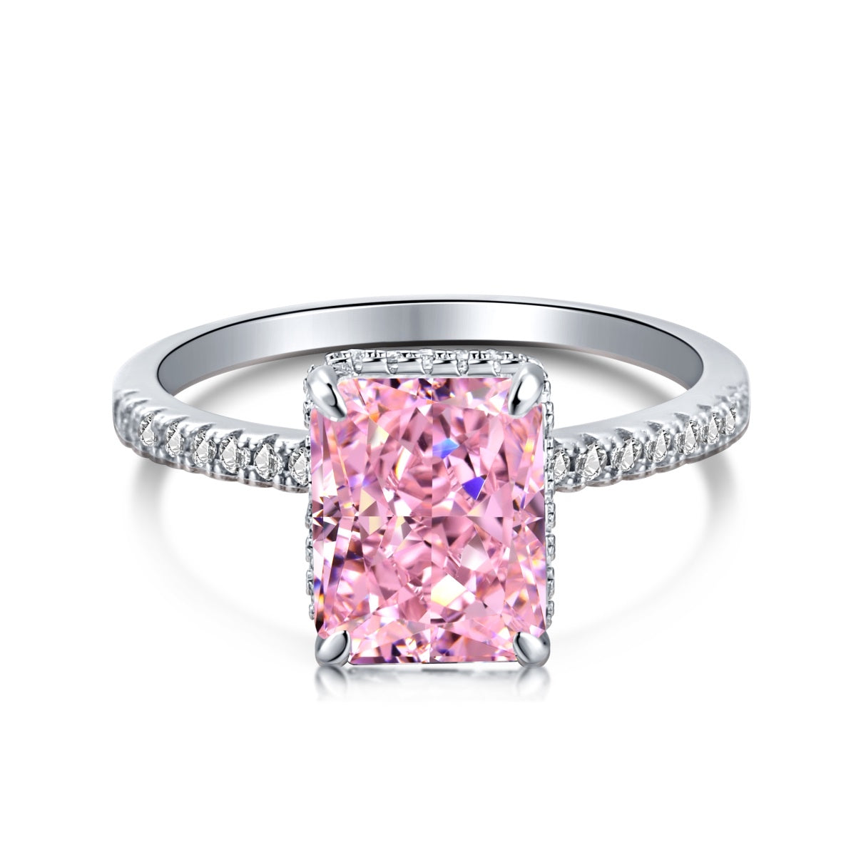 Anillo de diamantes radiantes de color rosa