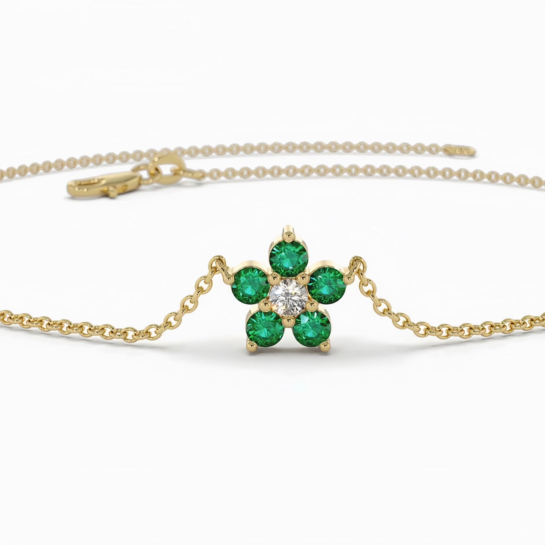 14K Gold Natural Emerald Bracelet (6mm)
