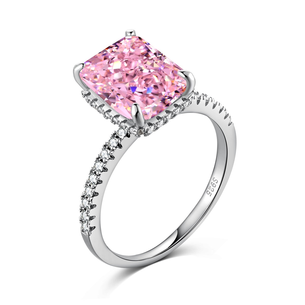 Anillo de diamantes radiantes de color rosa