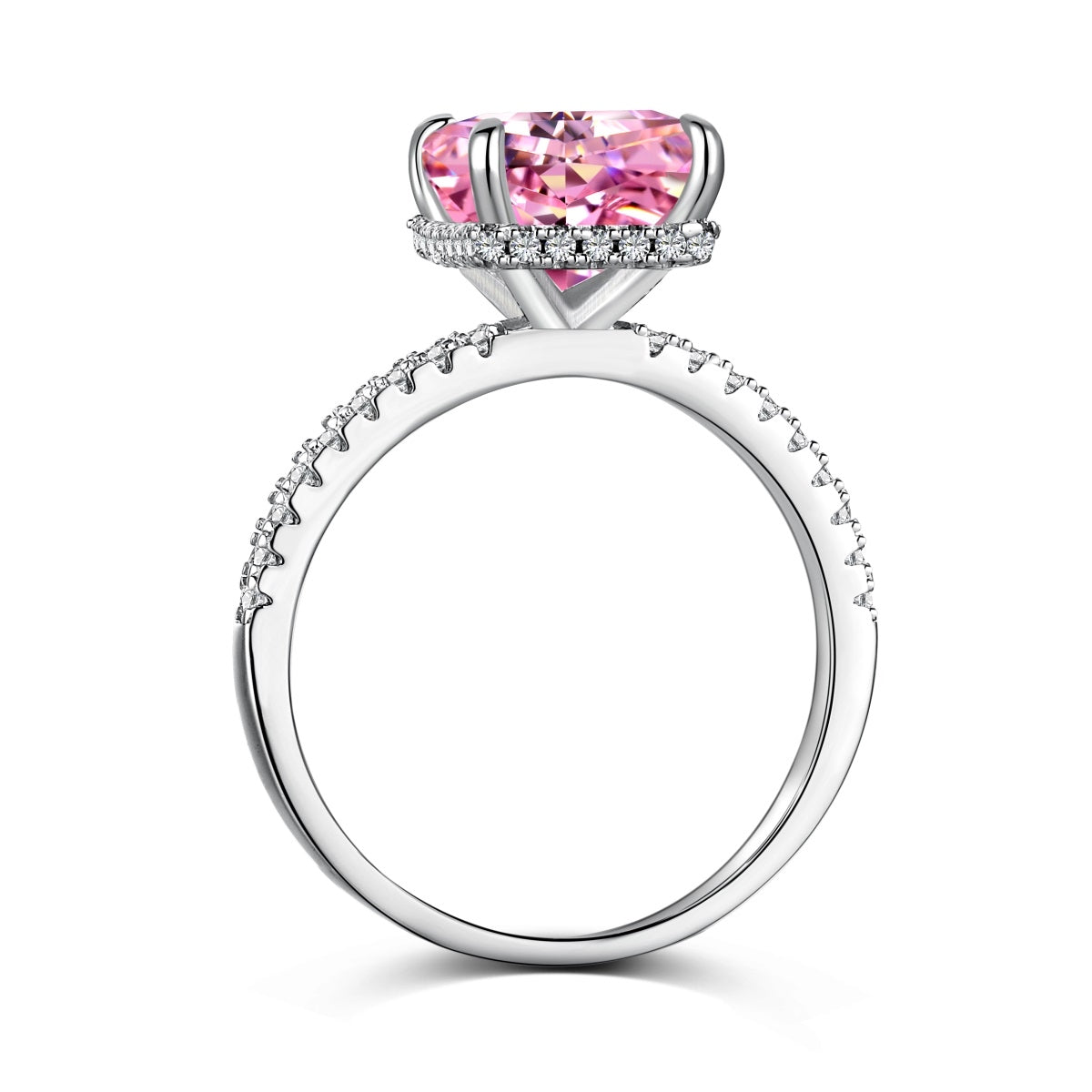 Anillo de diamantes radiantes de color rosa