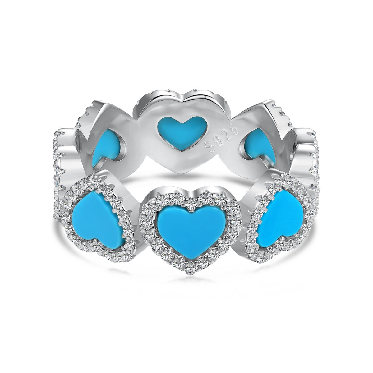 Anillo de diamantes con corazón de turquesa