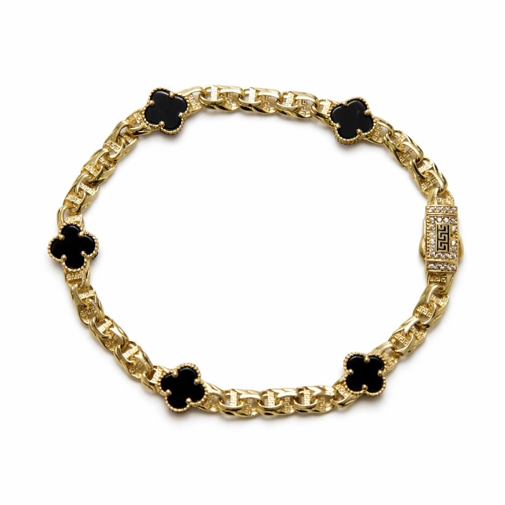 Pulsera de trébol chino de oro de 14 quilates (5 mm/9 mm)