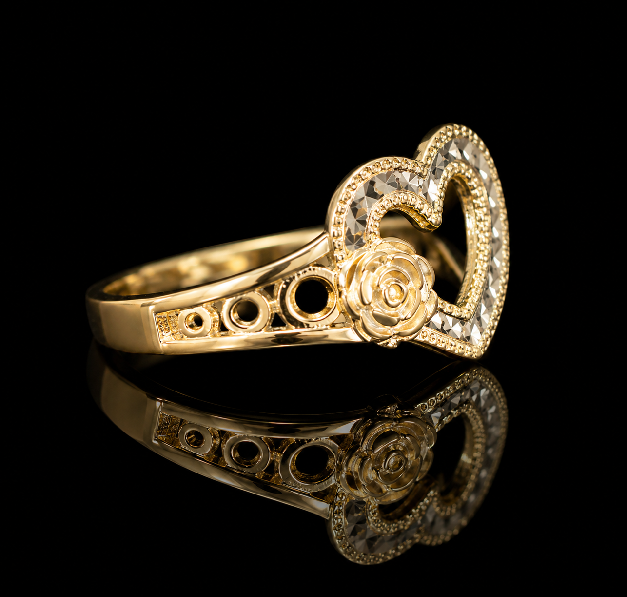 14K Gold Rose Heart Ring