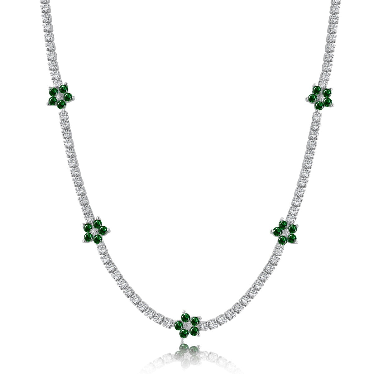 Collar de diamantes con flores verdes