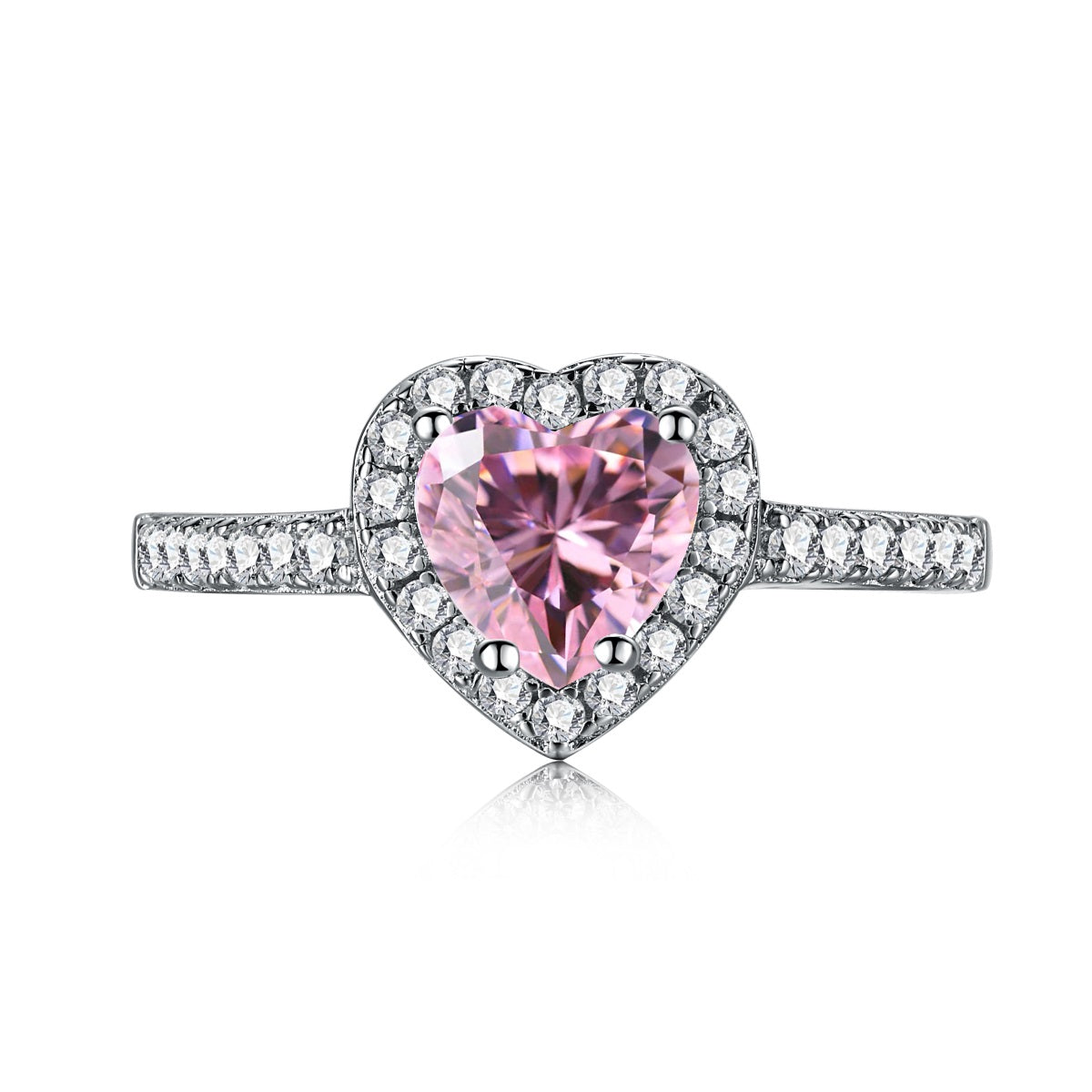 Anillo de diamantes con corazón rosa