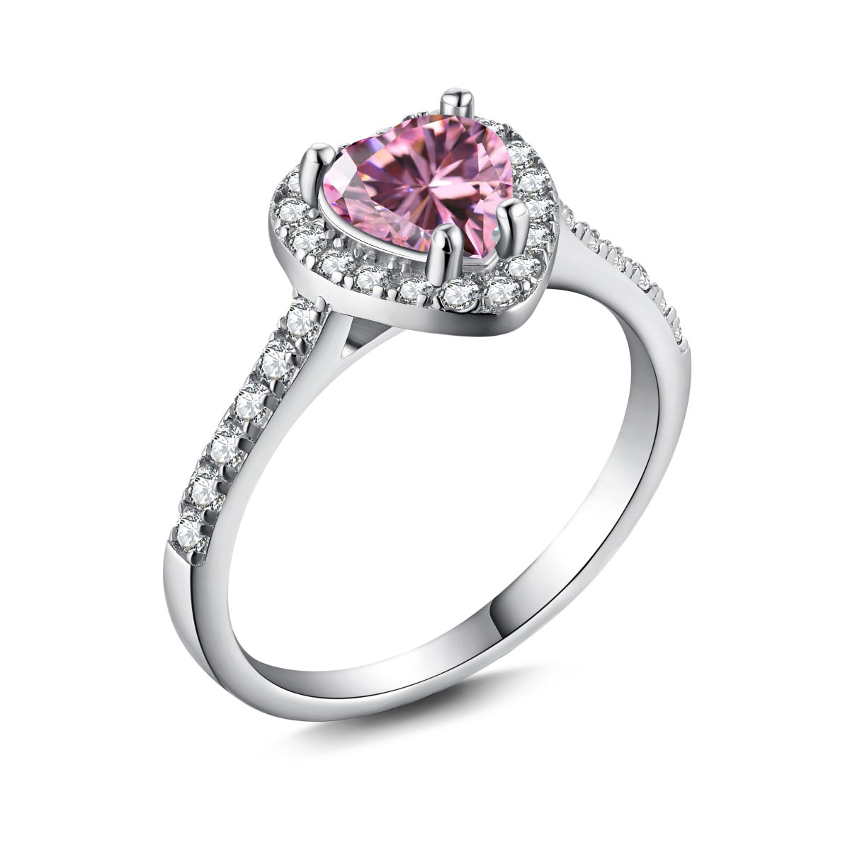 Anillo de diamantes con corazón rosa