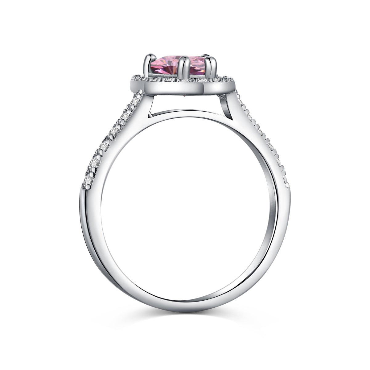 Anillo de diamantes con corazón rosa