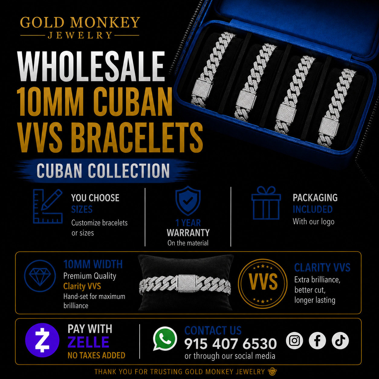 Cuban VVS Bracelet 10mm (Wholesale)