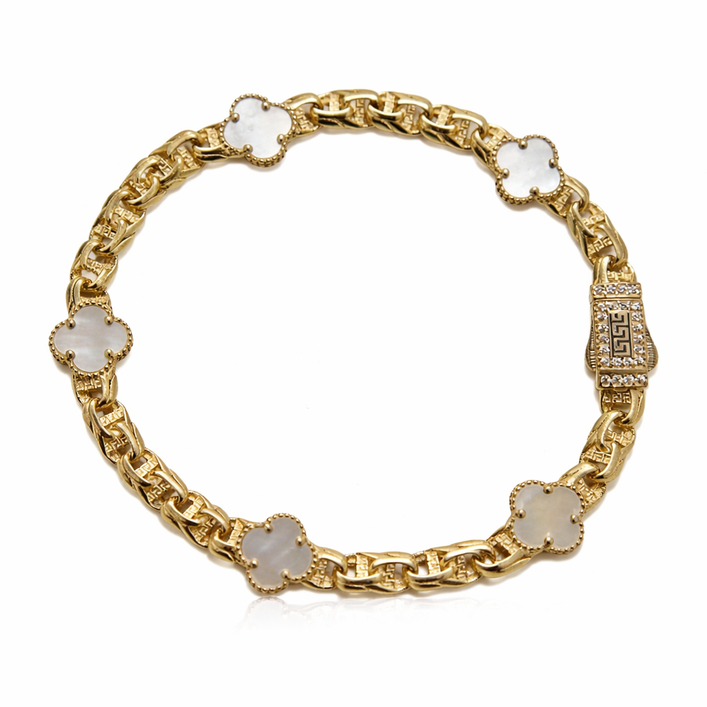 Pulsera de trébol chino de oro de 14 quilates (5 mm/9 mm)