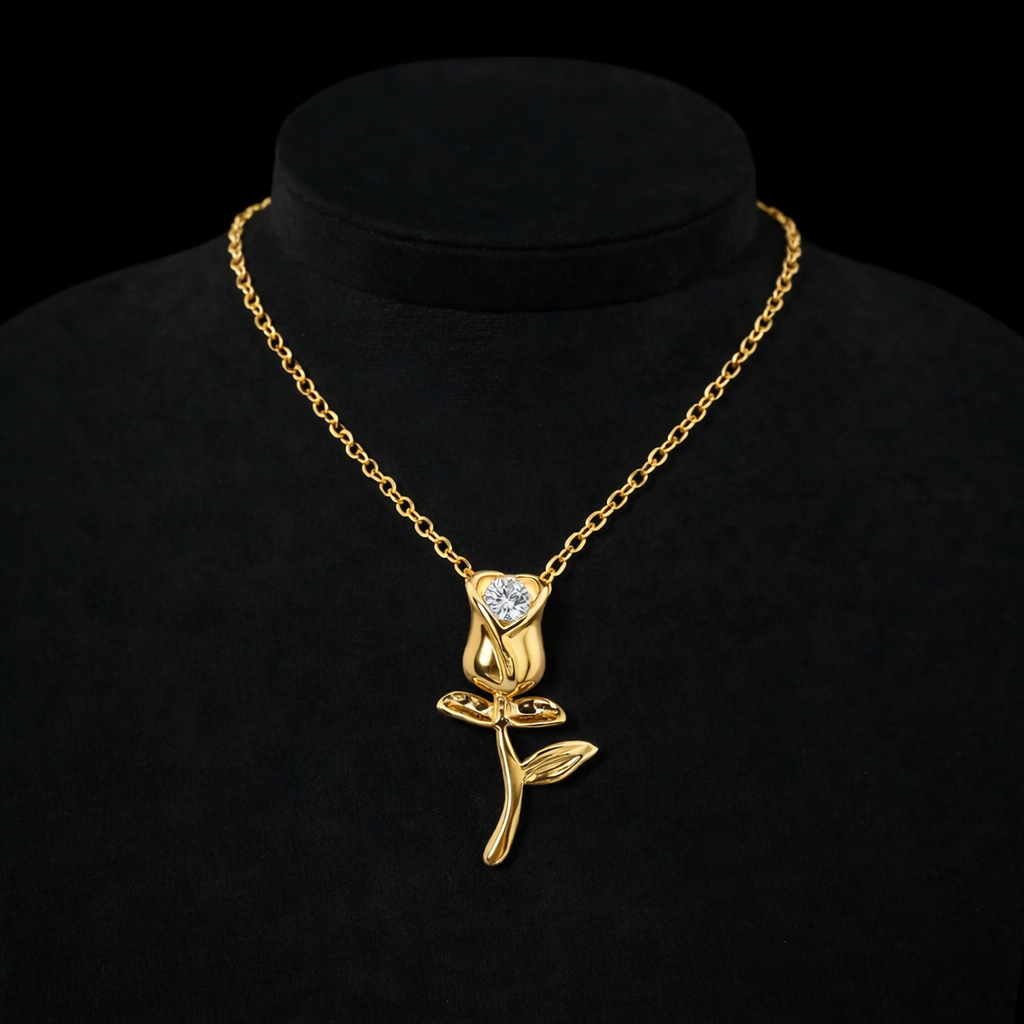 18K Gold Flower Natural Diamond Necklace