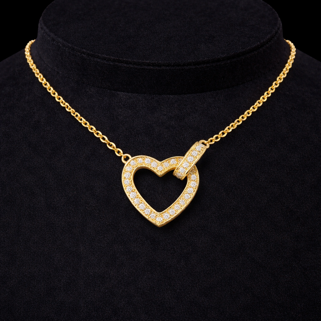 18K Gold Heart Natural Diamond Necklace