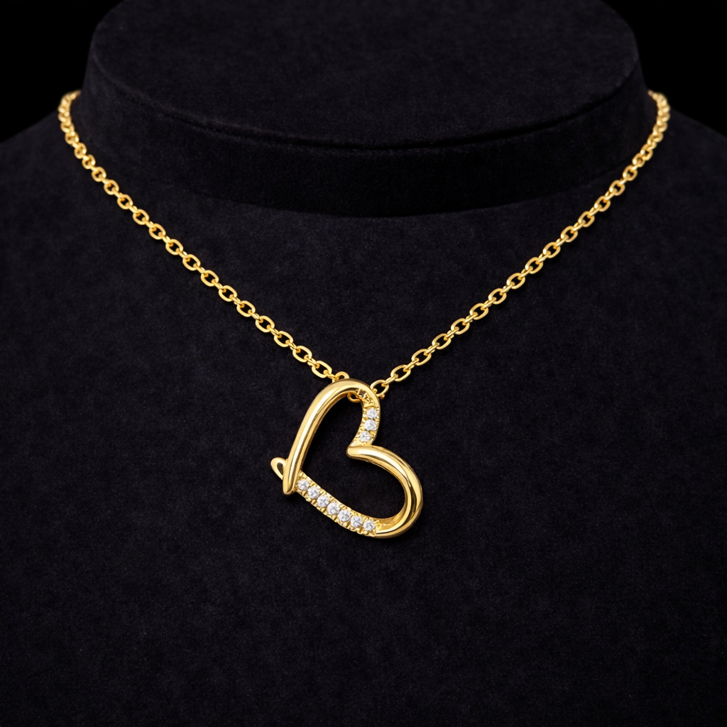 18K Gold Heart Natural Diamond Necklace