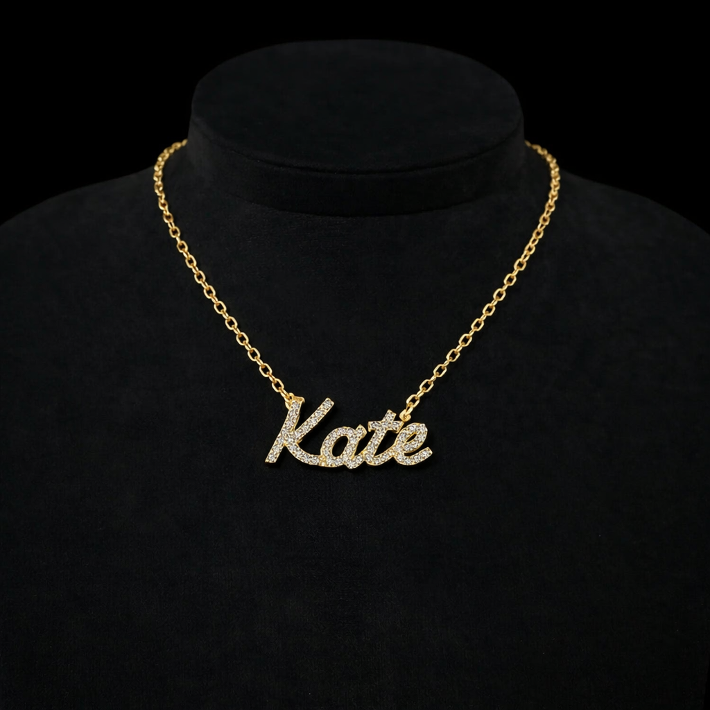14K Gold Natural Diamond Custom Name Necklace