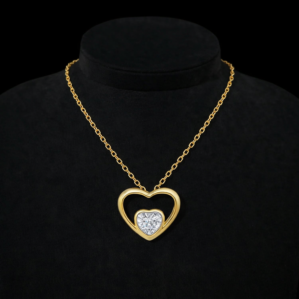 18K Gold Heart Natural Diamond Necklace
