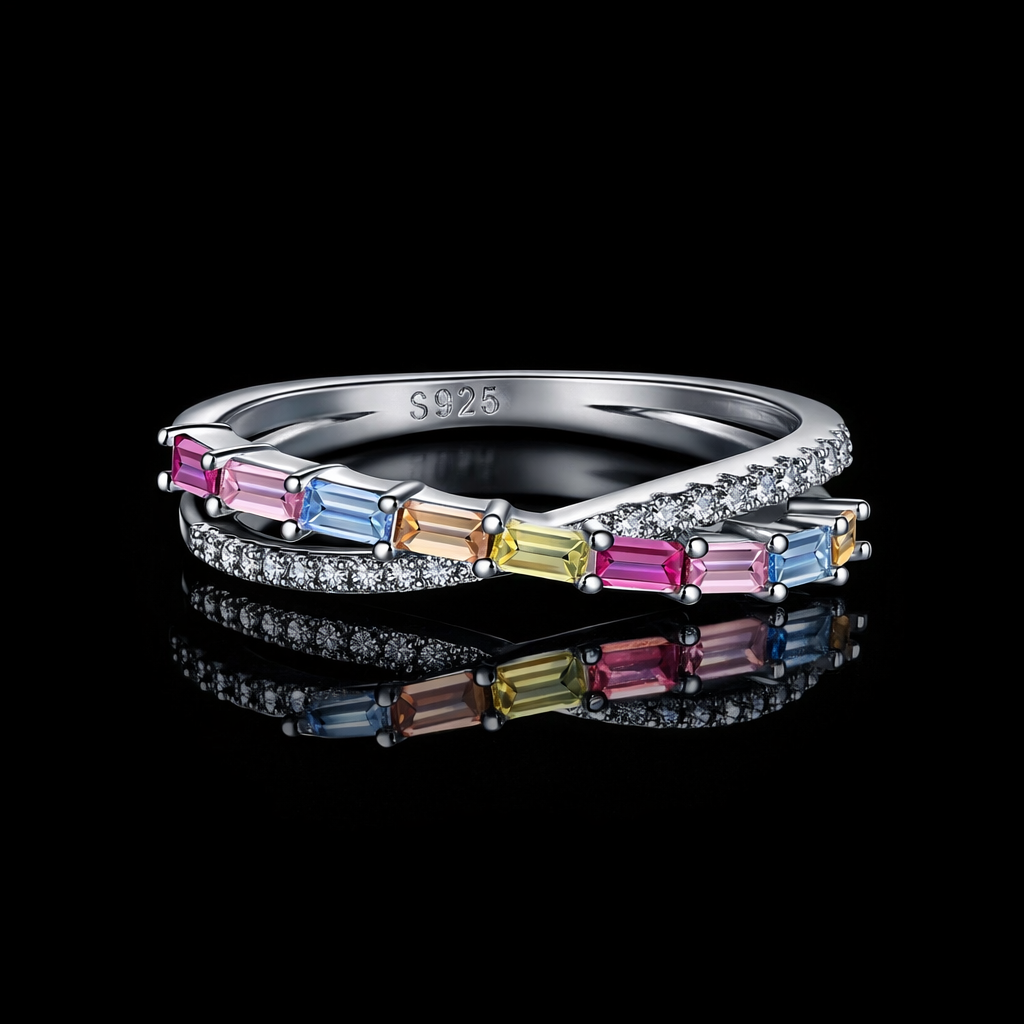 Colorful Rectangle Diamond Ring