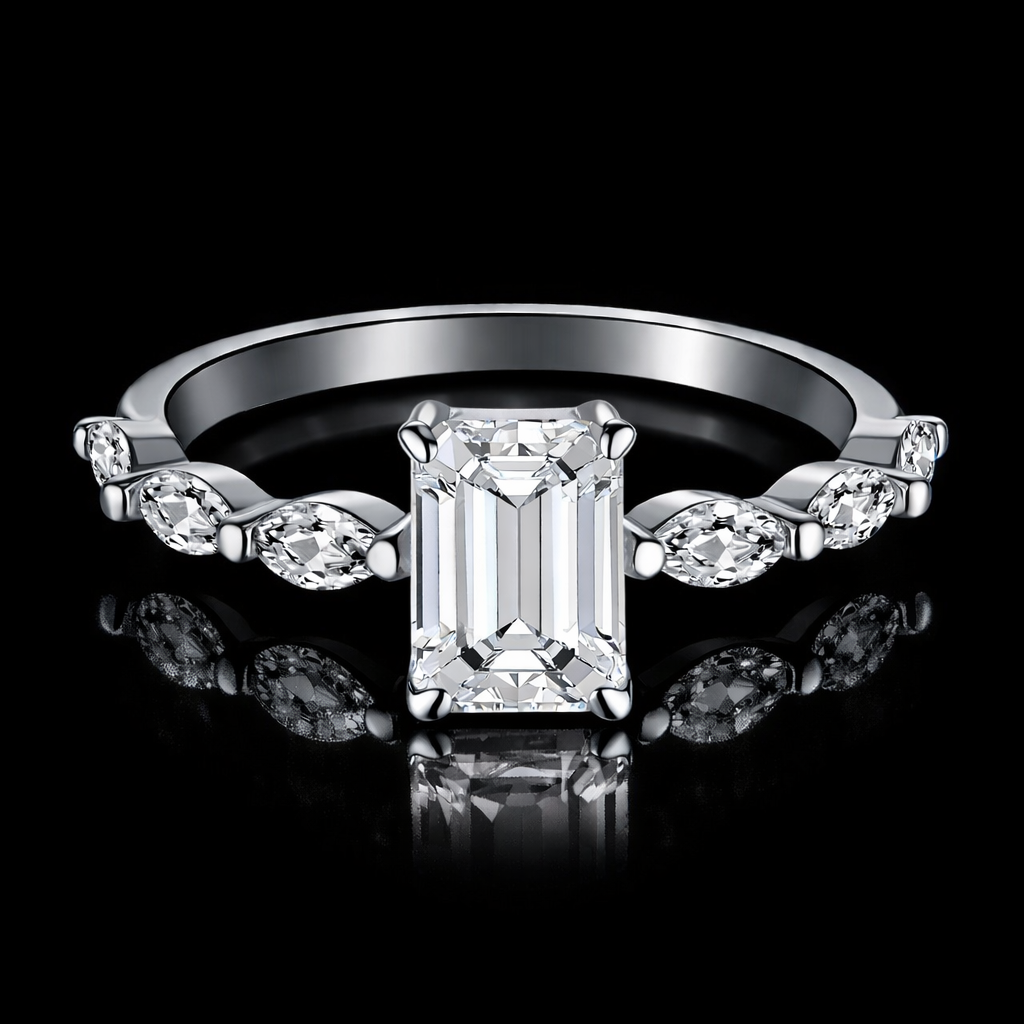 White Emerald Cut Diamond Ring