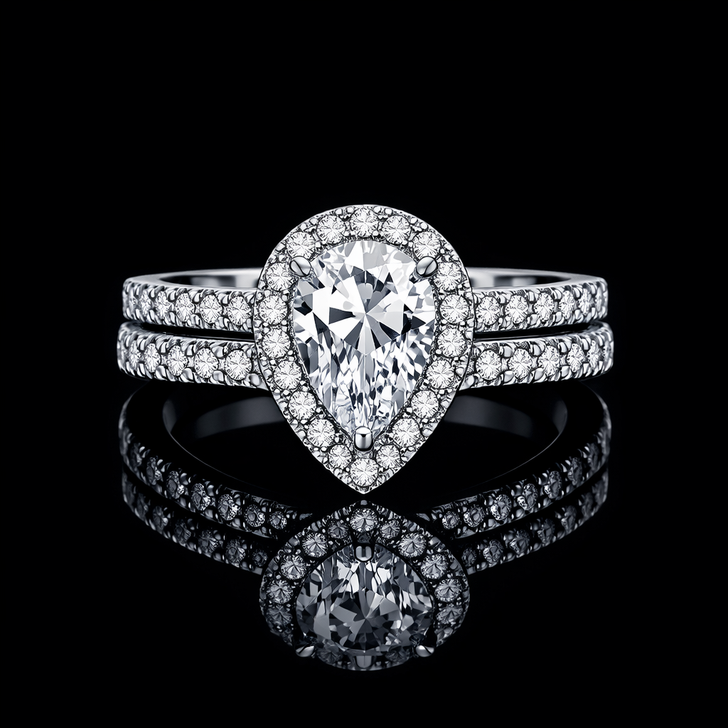 White Oval Diamond Ring Set