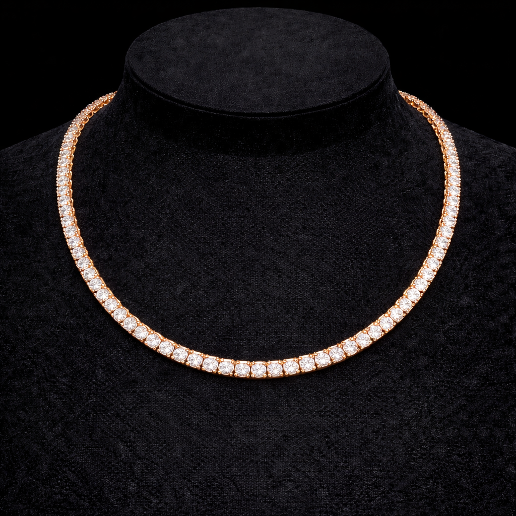 14K Gold Natural Diamond Tennis Necklace (3mm)