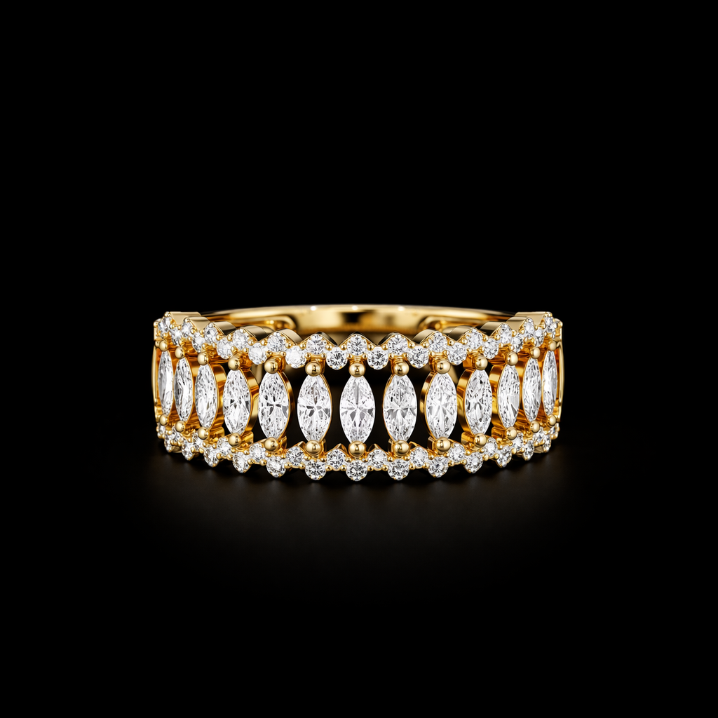 14K Gold Natural Marquise and Natural Diamond Ring