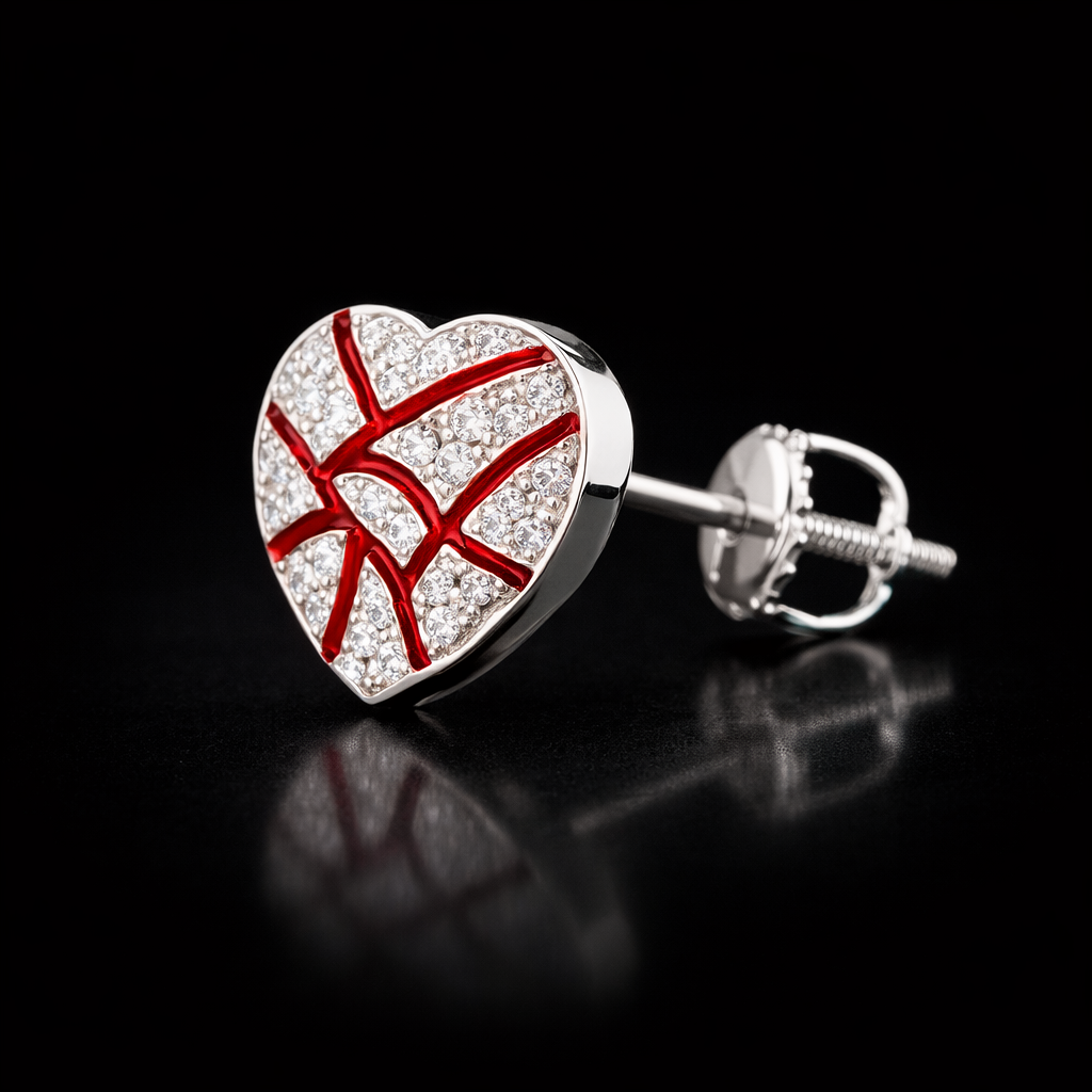 Juego de pendientes de esmalte rojo VVS con forma de corazón roto