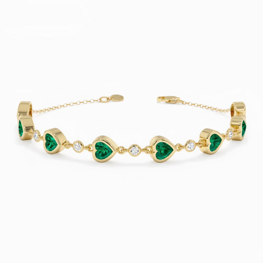 14K Gold Natural Emerald / Diamond Bracelet (5mm)