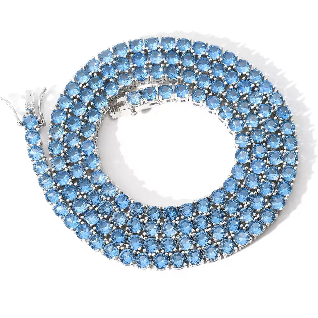 VVS Sea Blue Tennis Necklace (4mm)