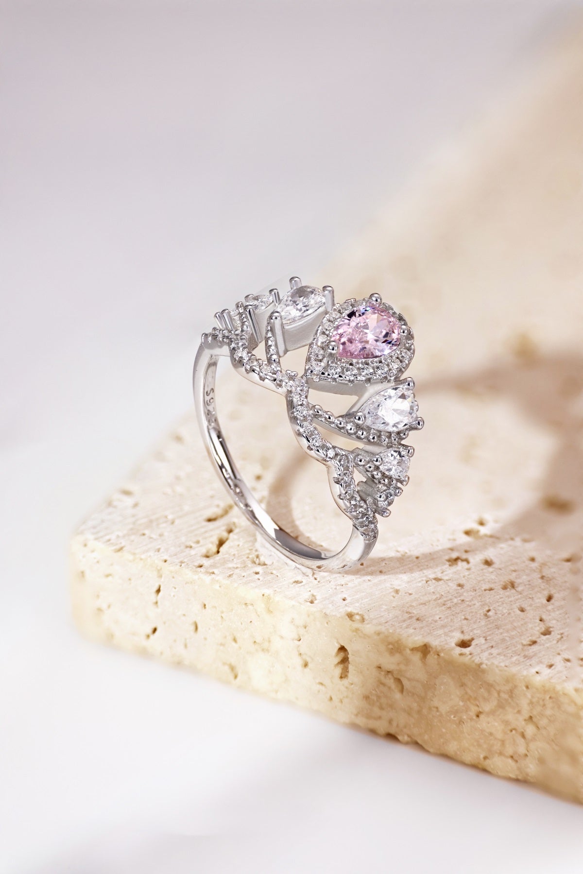 Crown Pink Pear Diamond Ring