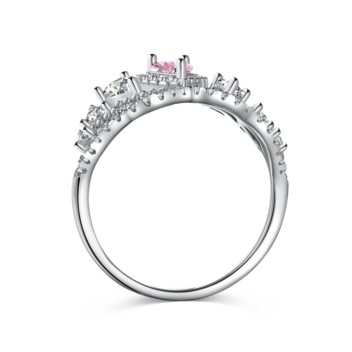 Anillo de diamantes con forma de pera rosa y corona