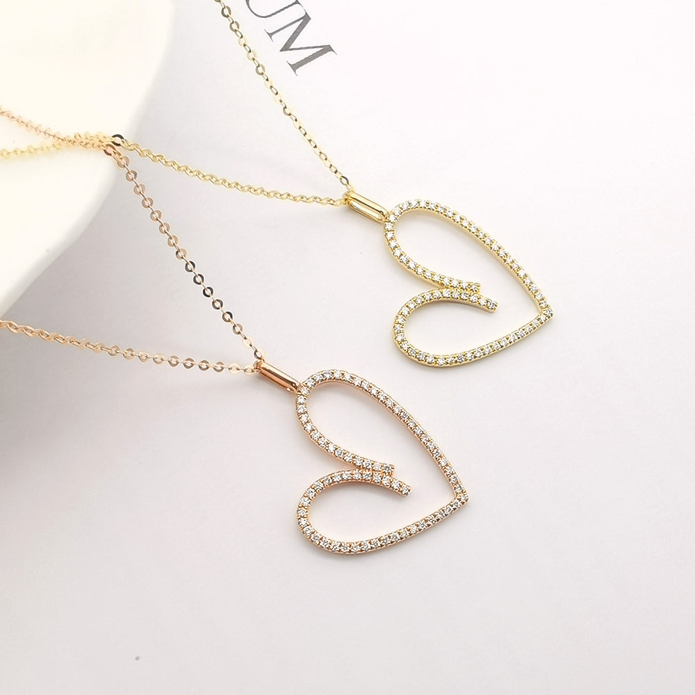 18K Gold Heart Natural Diamond Necklace