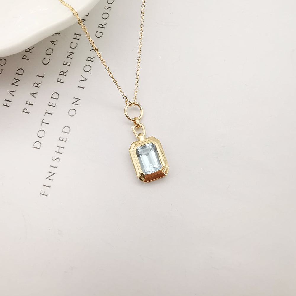 18K Gold Natural Diamond Aquamarine Necklace