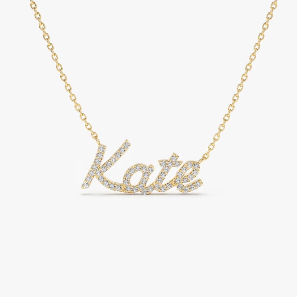 14K Gold Natural Diamond Custom Name Necklace