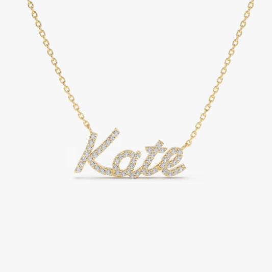 14K Gold Natural Diamond Custom Name Necklace
