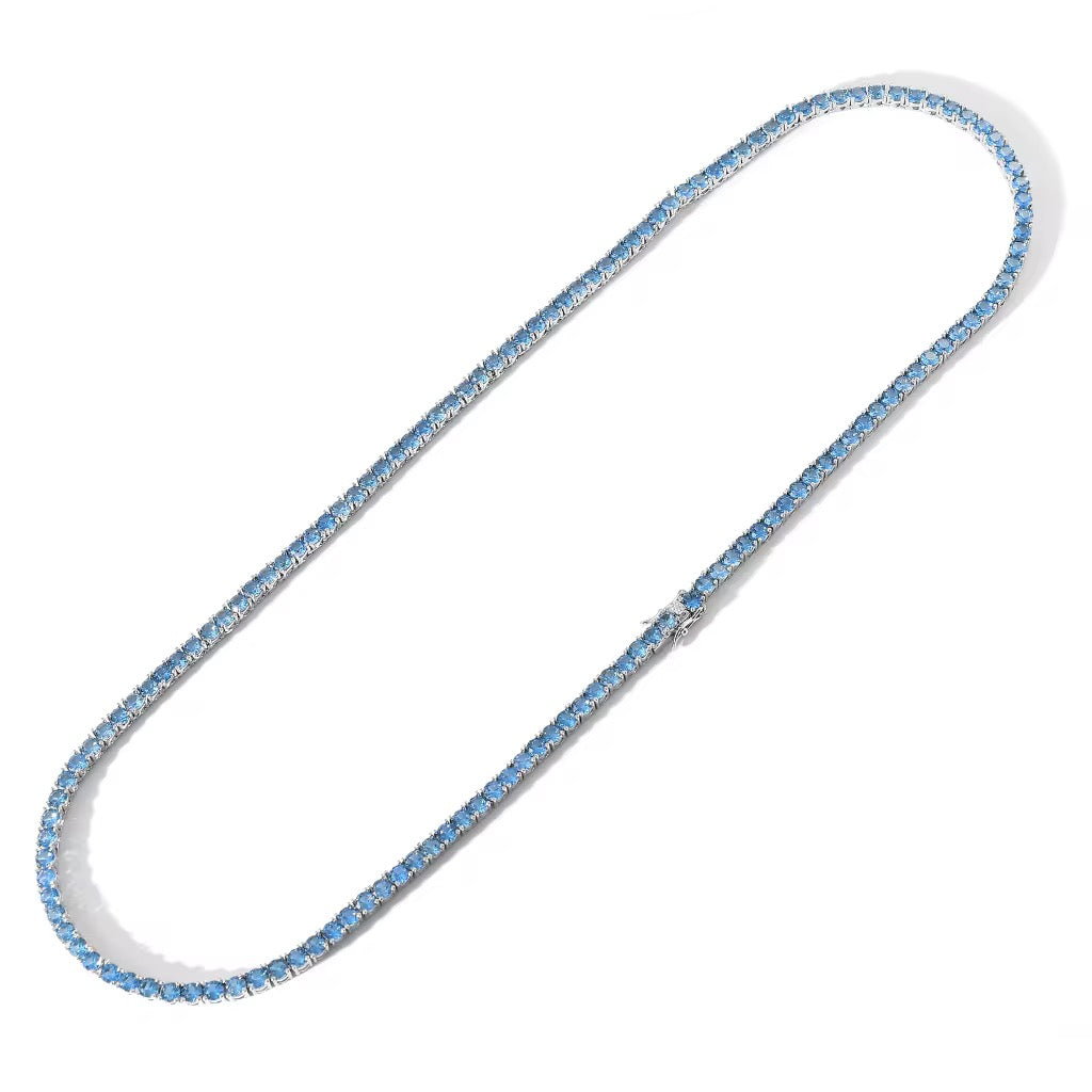 VVS Sea Blue Tennis Necklace (4mm)