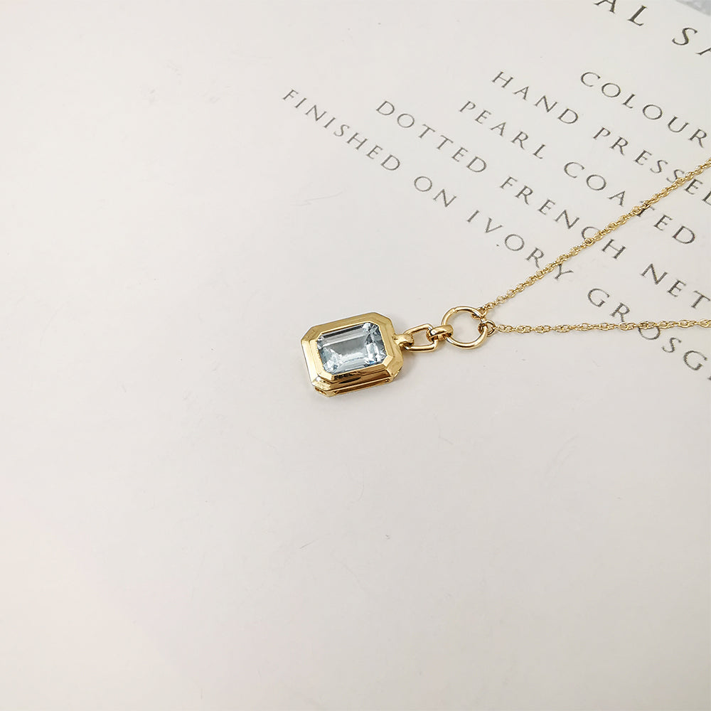 18K Gold Natural Diamond Aquamarine Necklace