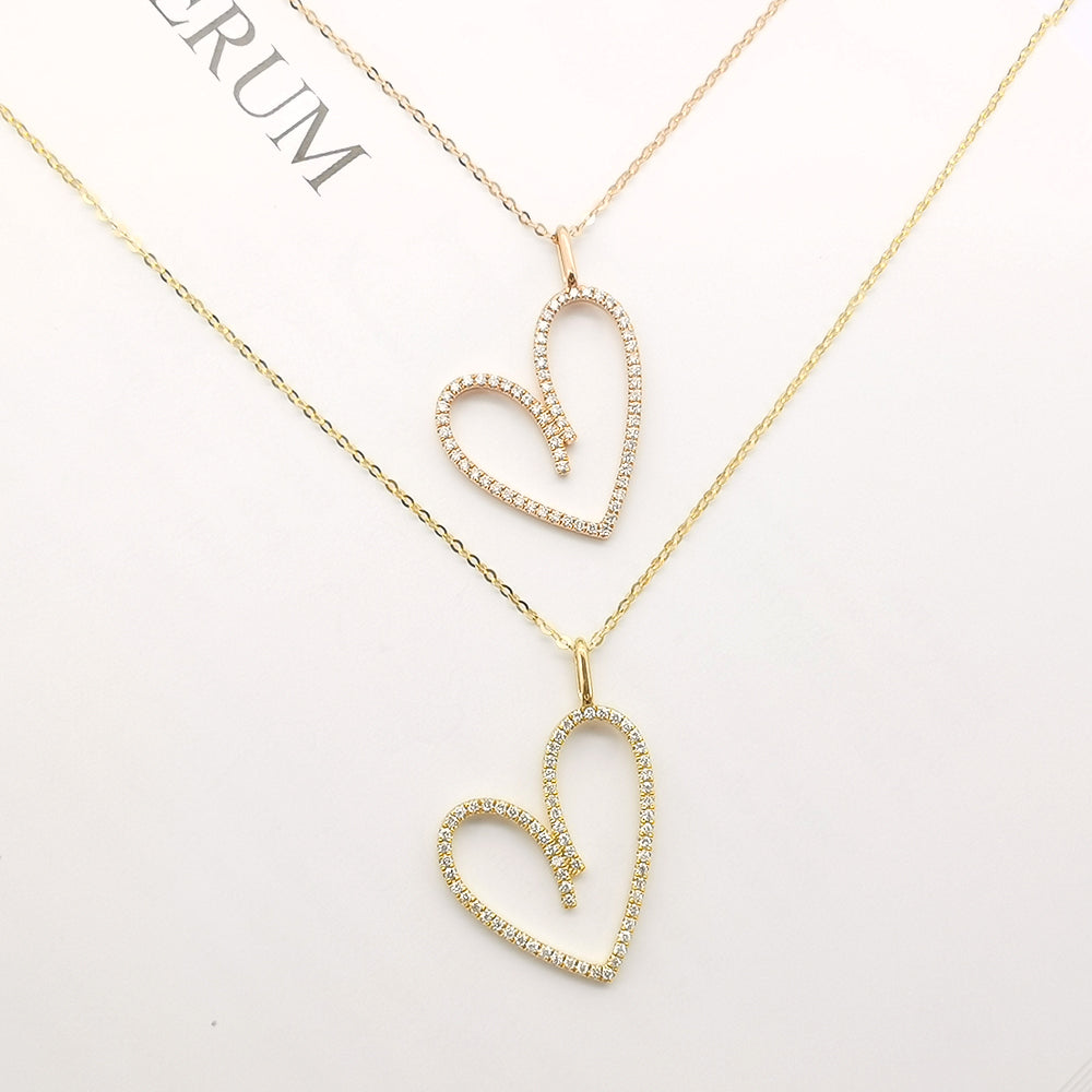 18K Gold Heart Natural Diamond Necklace