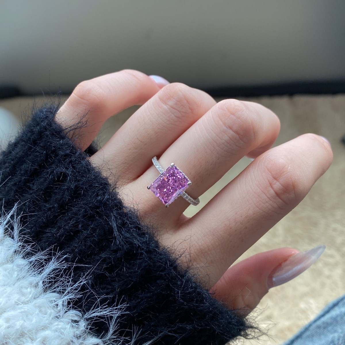 Pink Radiant Diamond Ring