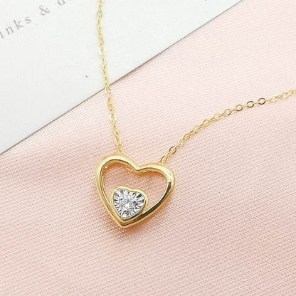 18K Gold Heart Natural Diamond Necklace