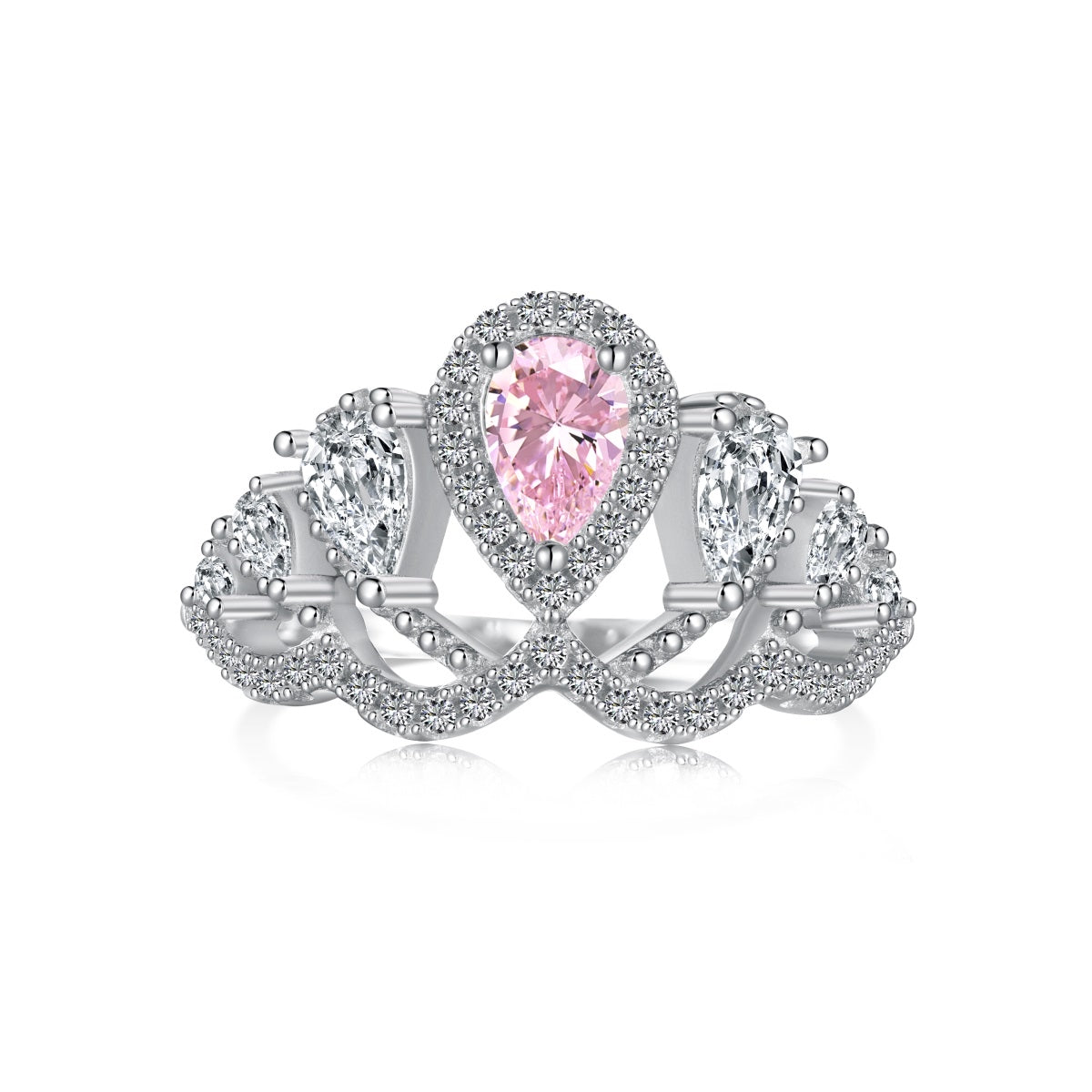 Crown Pink Pear Diamond Ring