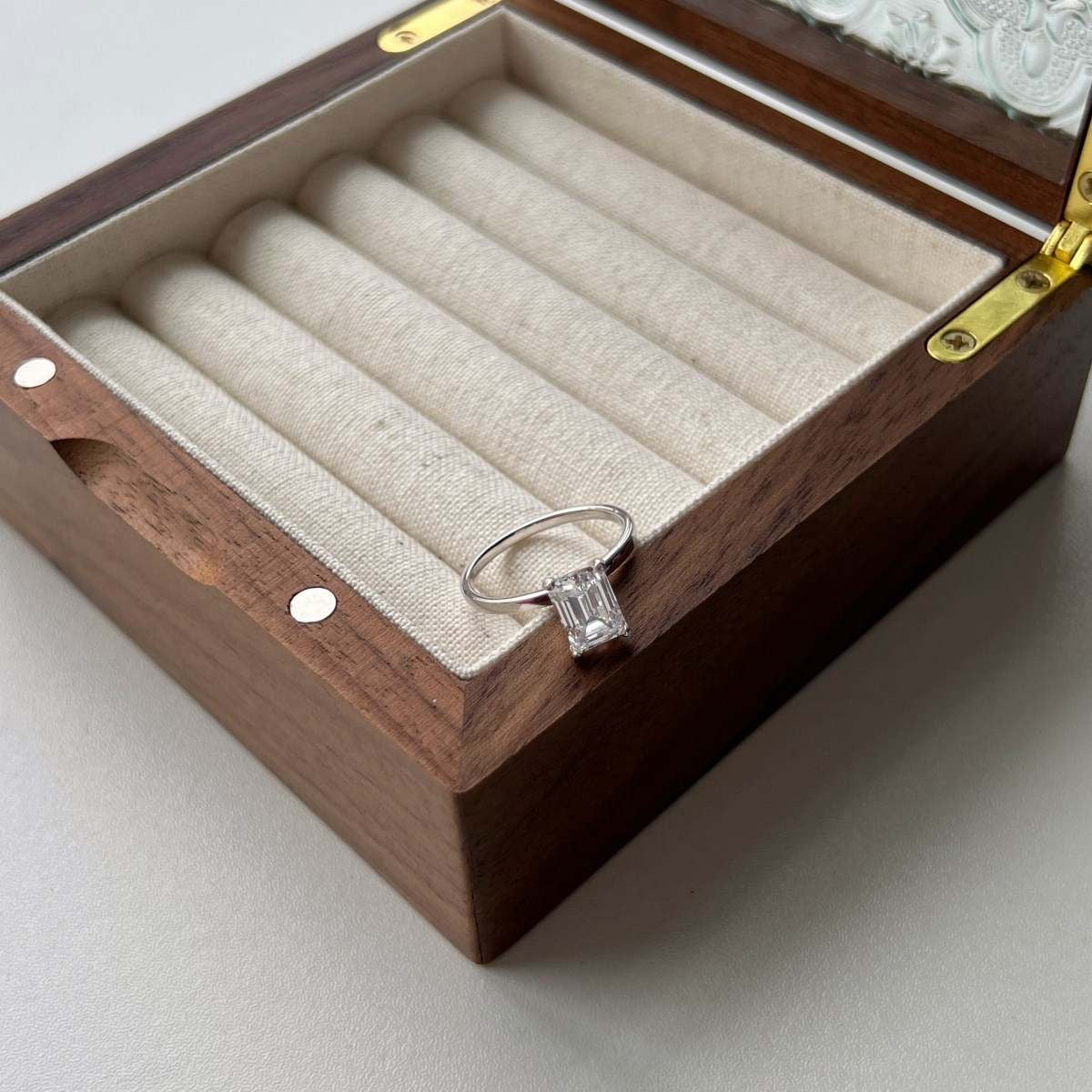 Anillo de diamantes de talla baguette blanca